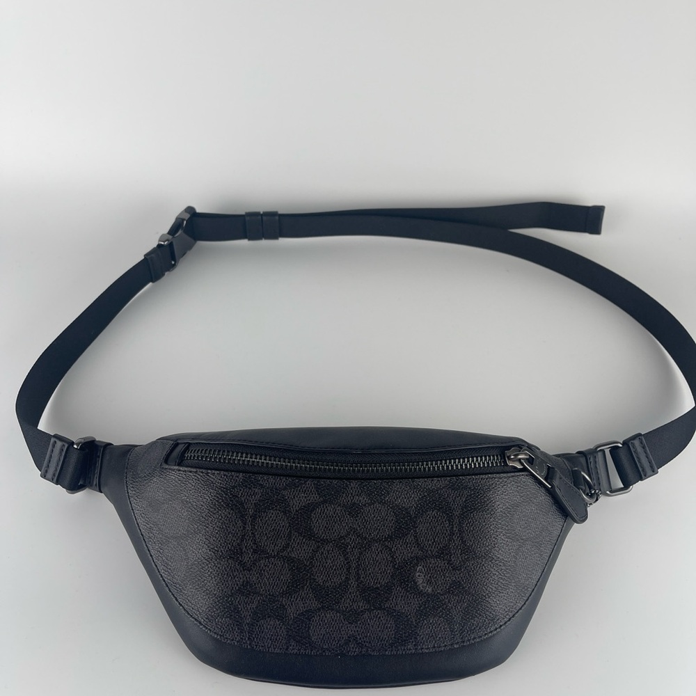 Coach Mini Warren Belt Bag in Black Signature Canvas/Leather